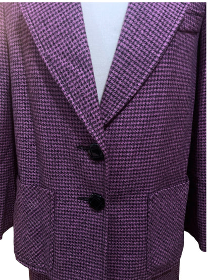 Vintage Purple Checked Wool Blazer and Skirt Set – 80s/90s