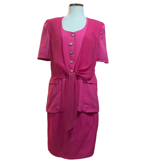 Vintage 90s Fuchsia Pink Tailored Outfit with Decorated Blouse and Elegant Pencil Skirt