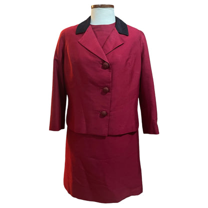 Custom Made Vintage 70s Wine Tailored Set with Blazer and Sheath Dress