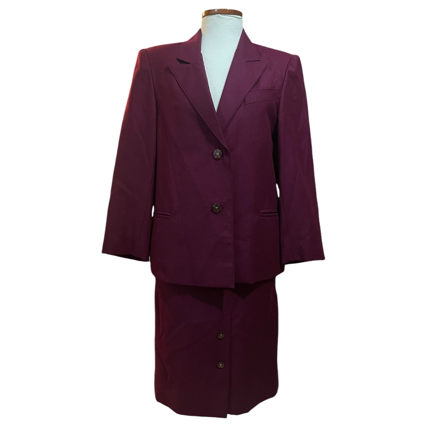 Vintage Erico Coveri Blazer and Wine Skirt Set with Antique Buttons and Slit