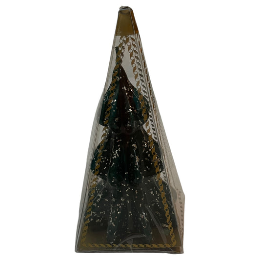 Vela Natalina Decorativa Vintage – Árvore de Natal Verde com Glitter, Nova na Embalagem, Colecionável