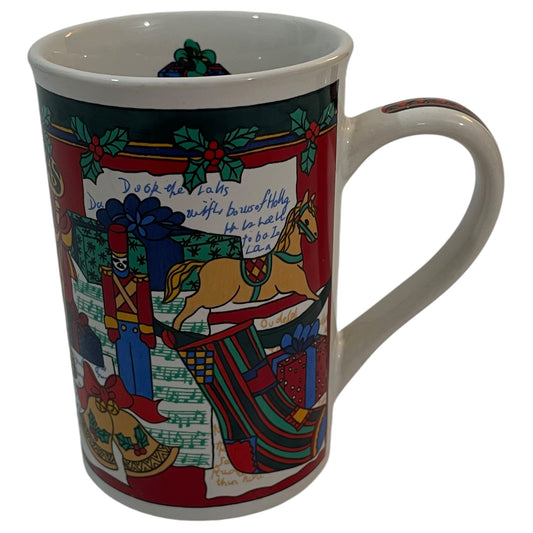 Caneca Vintage de Natal com Ilustração de Brinquedos e Detalhes Natalinos