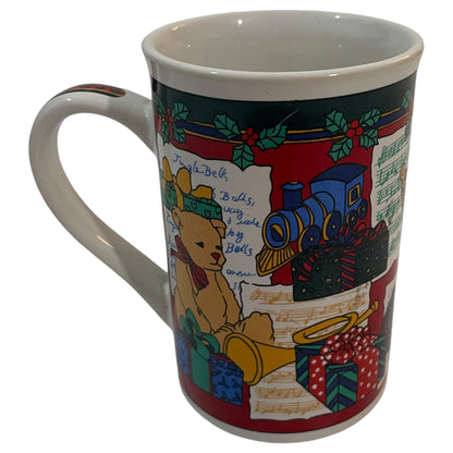 Caneca Vintage de Natal com Ilustração de Brinquedos e Detalhes Natalinos