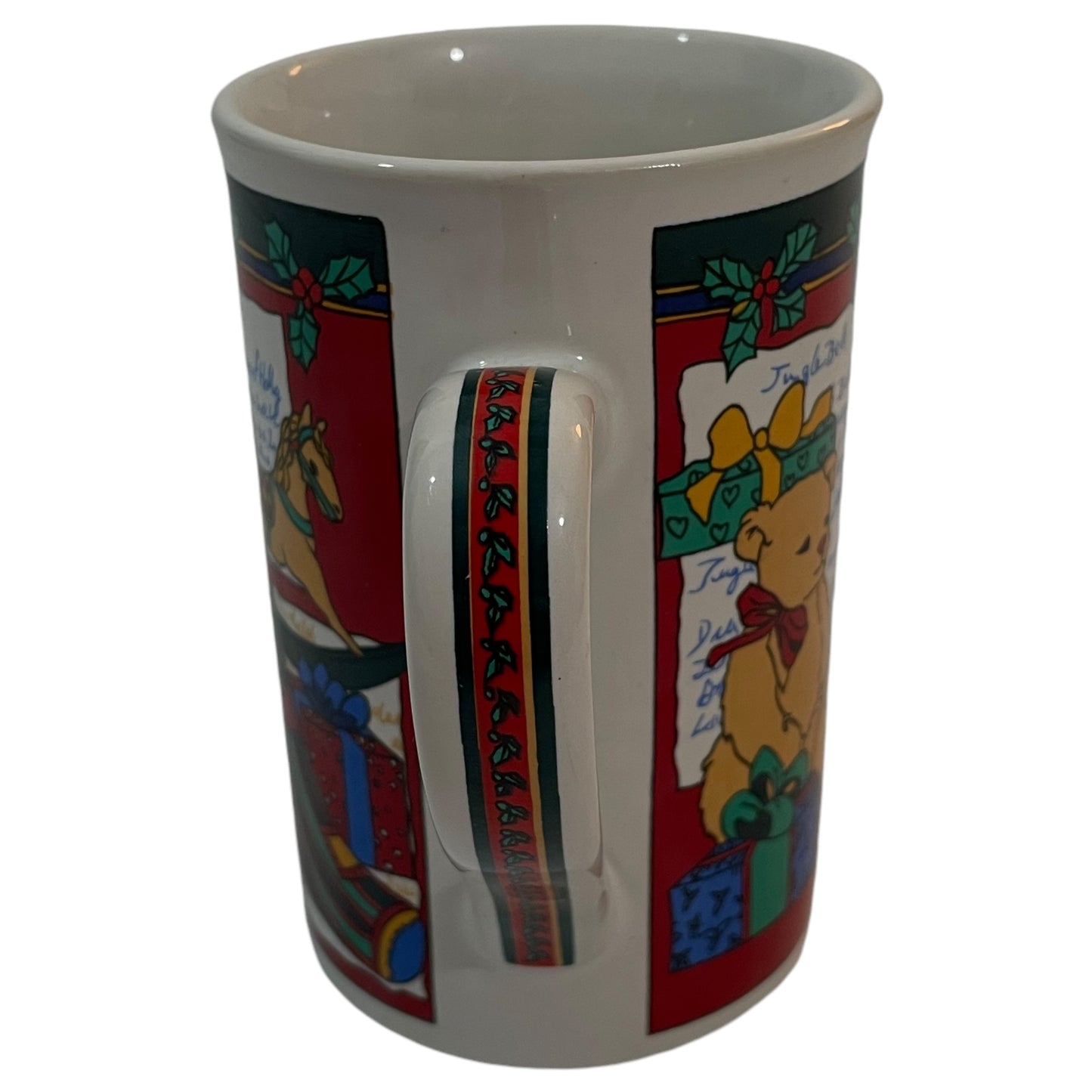 Caneca Vintage de Natal com Ilustração de Brinquedos e Detalhes Natalinos