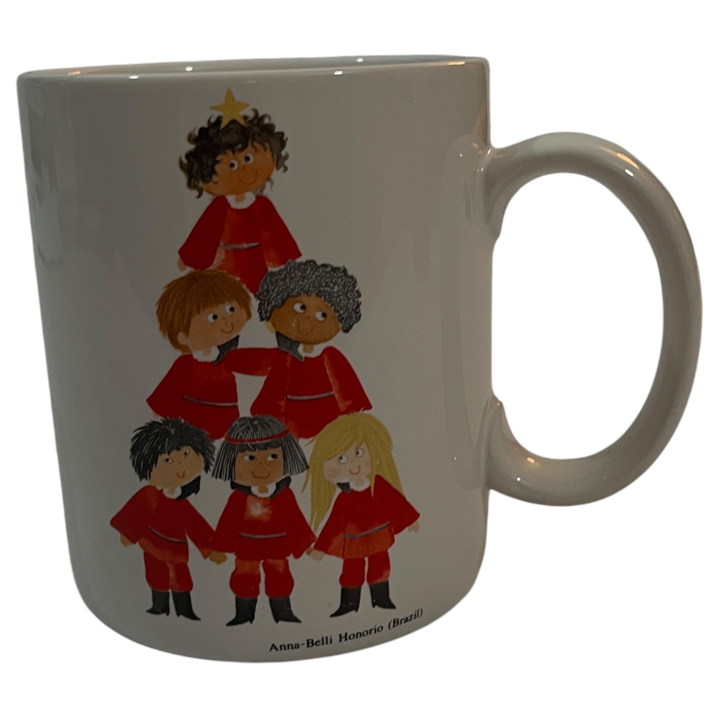 Caneca Natalina UNICEF de Anna-Belli Honorio – Crianças Formando Árvore de Natal – Cerâmica, Korea