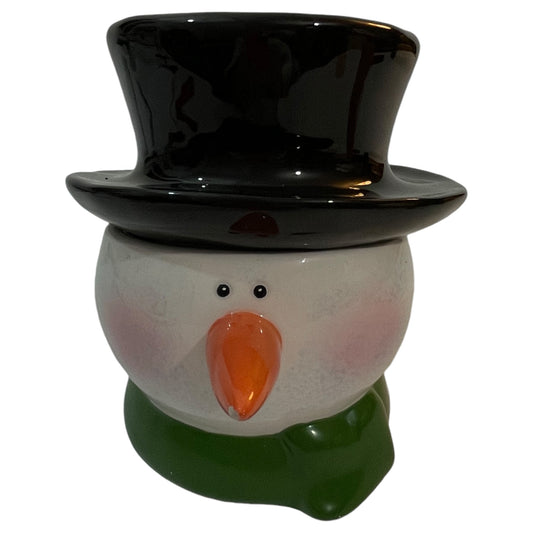 Vela de Natal Vintage Boneco de Neve com Cachecol Verde e Cartola Preta - JC Penney, Colecionável