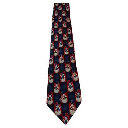 Gravata Natalina Clássica: Xadrez Azul e Vermelho com Bonecos de Neve - Yule TIE Greetings by MMG Hallmark