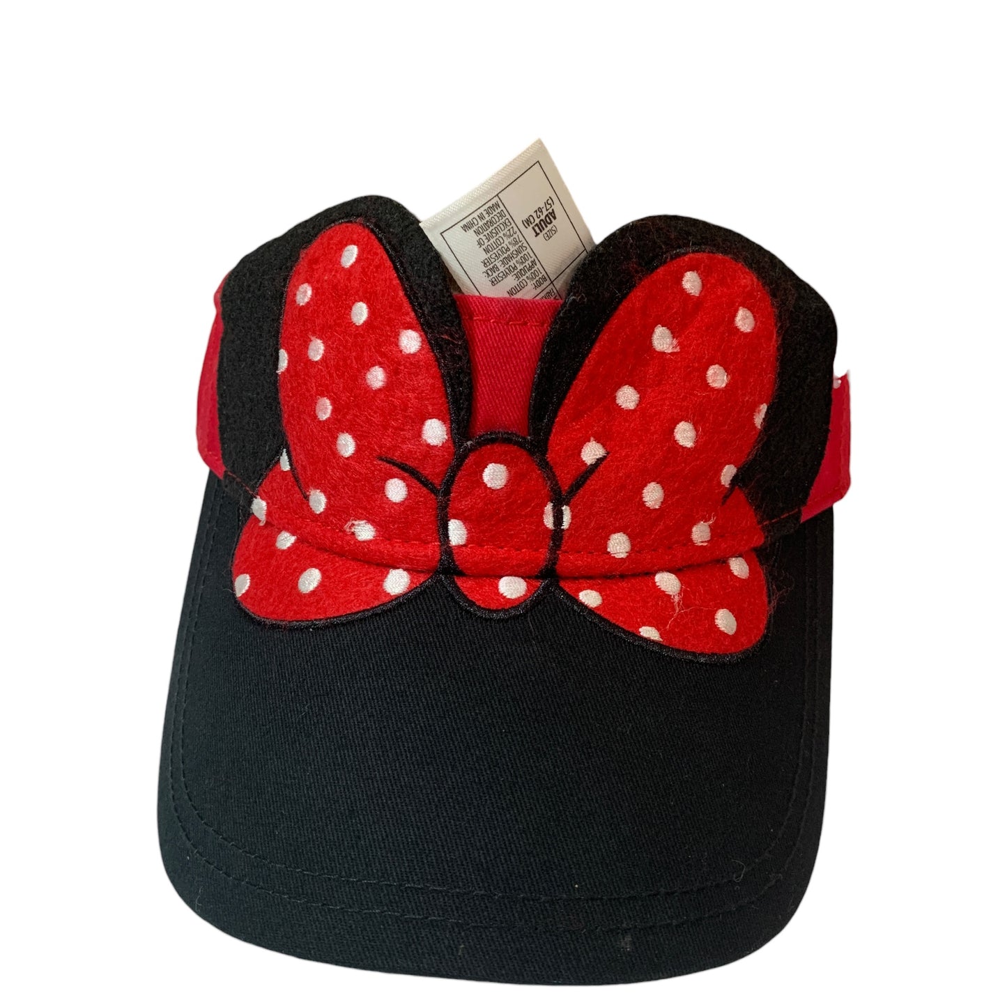 Viseira Minnie Mouse Disney Parks Japão - Laço Vermelho e Bolinhas Brancas, Aba Preta, Ajustável