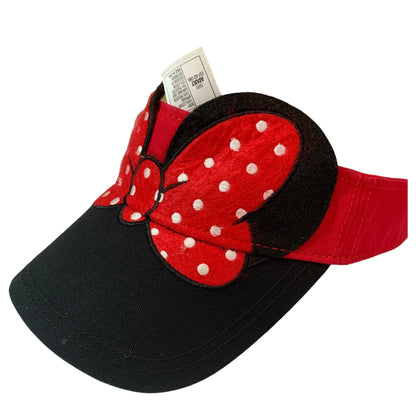 Viseira Minnie Mouse Disney Parks Japão - Laço Vermelho e Bolinhas Brancas, Aba Preta, Ajustável