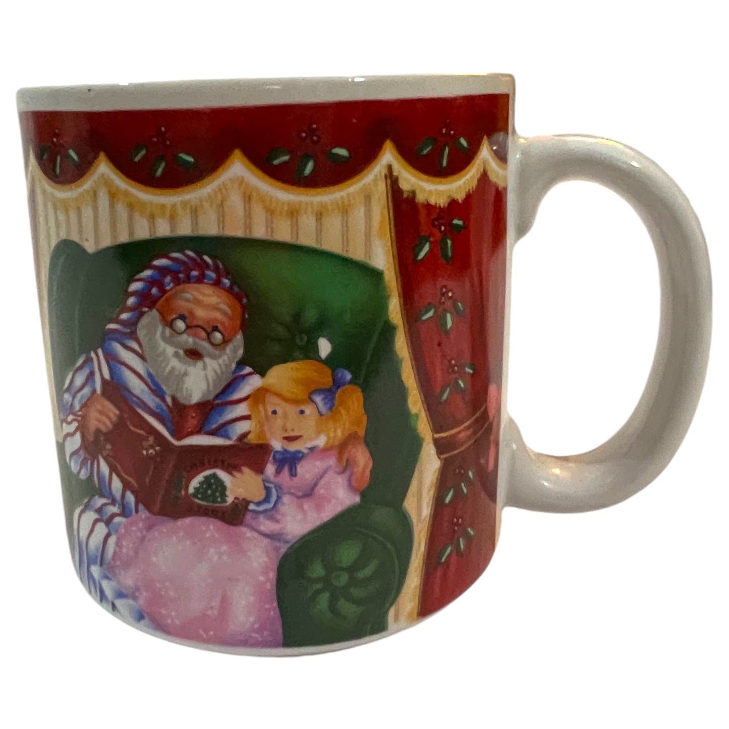 Caneca Vintage de Natal 1993 com Papai Noel e Menina - Sakura INC