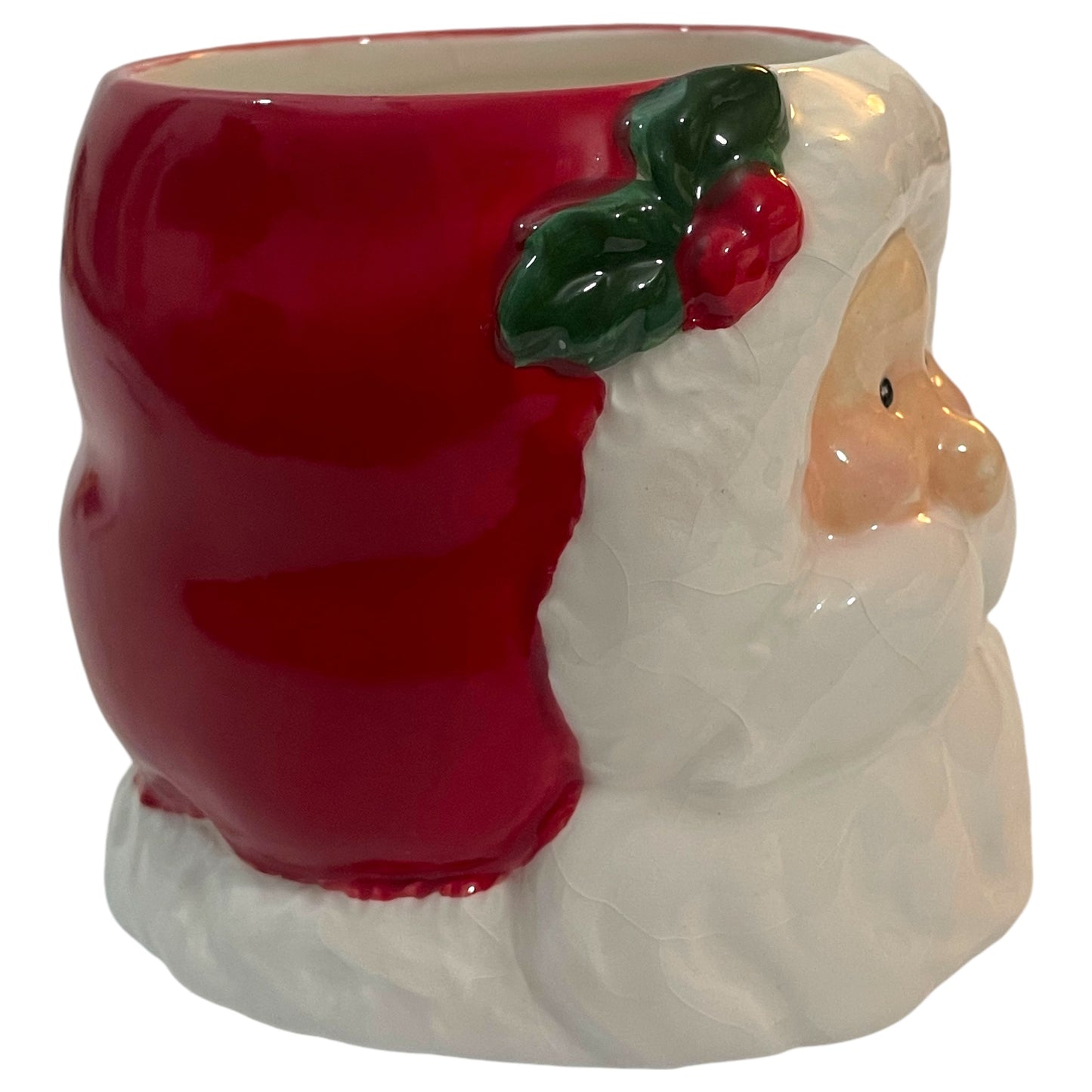 Caneca de Natal Vintage Papai Noel CIB - Cerâmica Vermelha e Branca, Colecionável