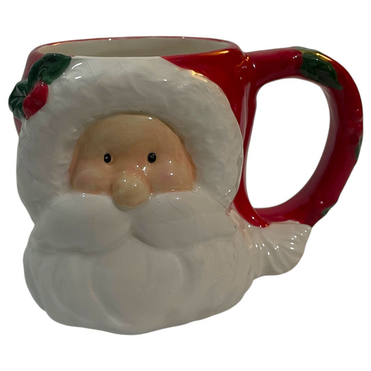 Caneca de Natal Vintage Papai Noel CIB - Cerâmica Vermelha e Branca, Colecionável