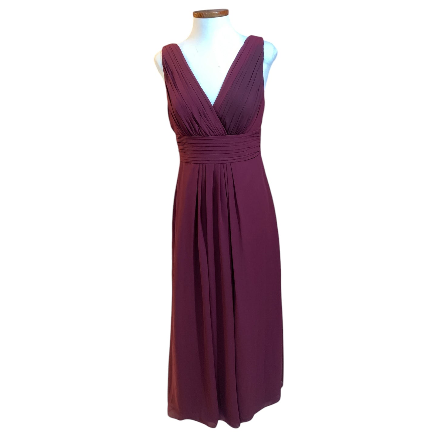 Vestido de Fiesta Largo Levkoff – Color Vino, Drapeado en Busto y Espalda, Escote en V Delantero y Espalda