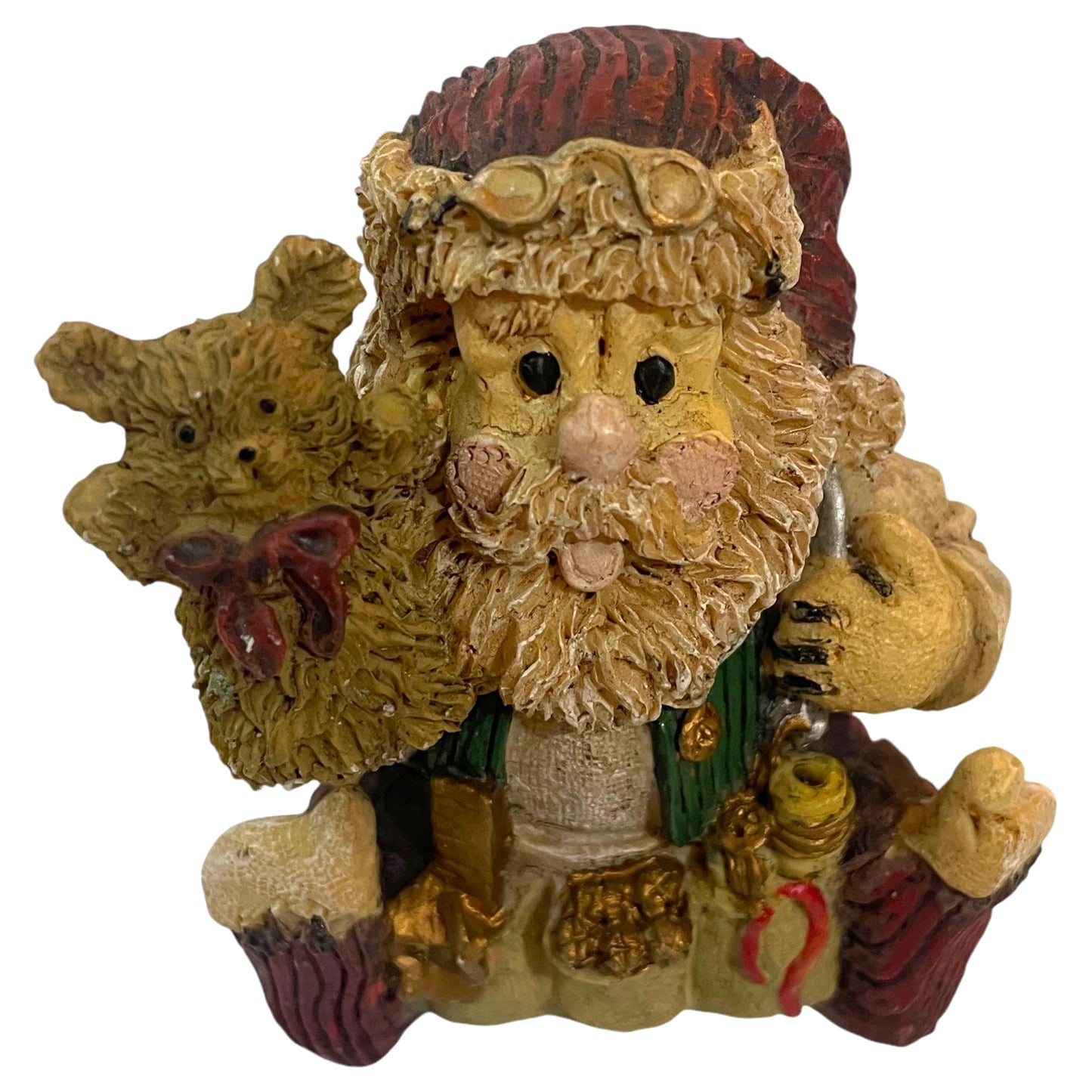 Mini Papá Noel con osito de juguete y cinturón de herramientas – Figura de resina de Albert Price