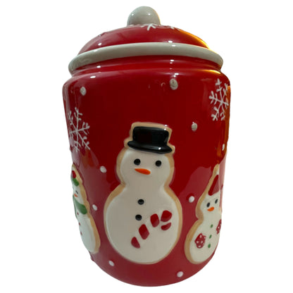 Tarro de galletas navideño Hallmark 2011 - Muñeco de nieve de cerámica rojo