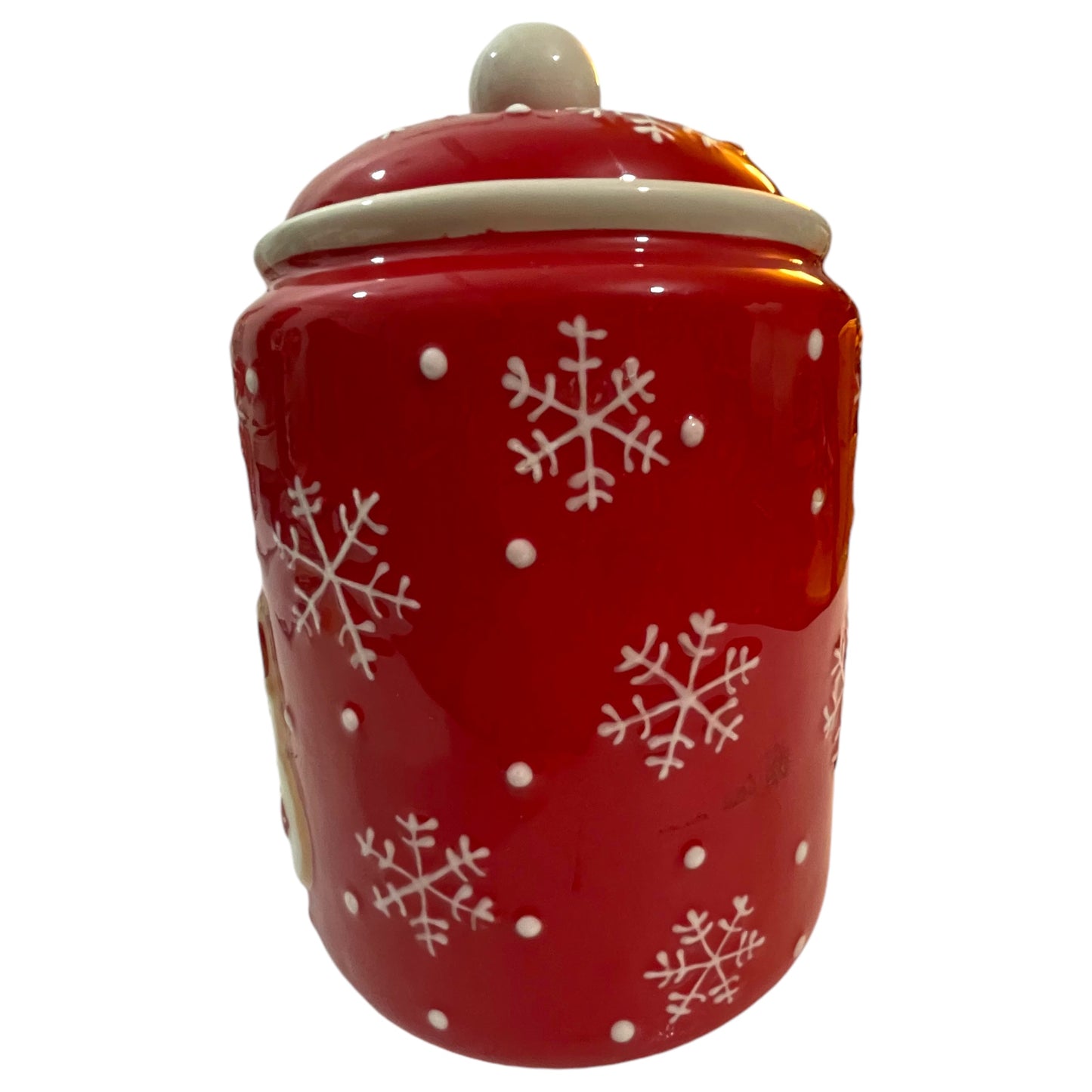 Tarro de galletas navideño Hallmark 2011 - Muñeco de nieve de cerámica rojo