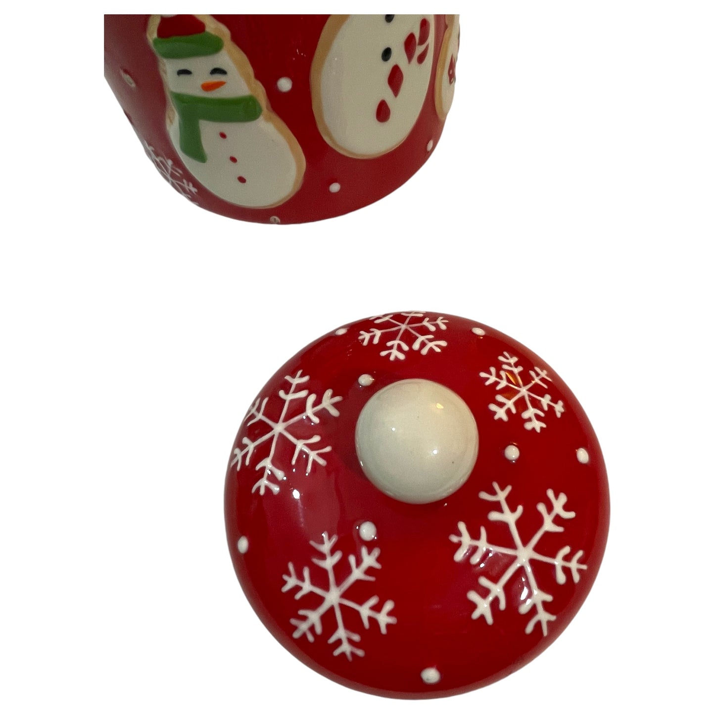 Tarro de galletas navideño Hallmark 2011 - Muñeco de nieve de cerámica rojo