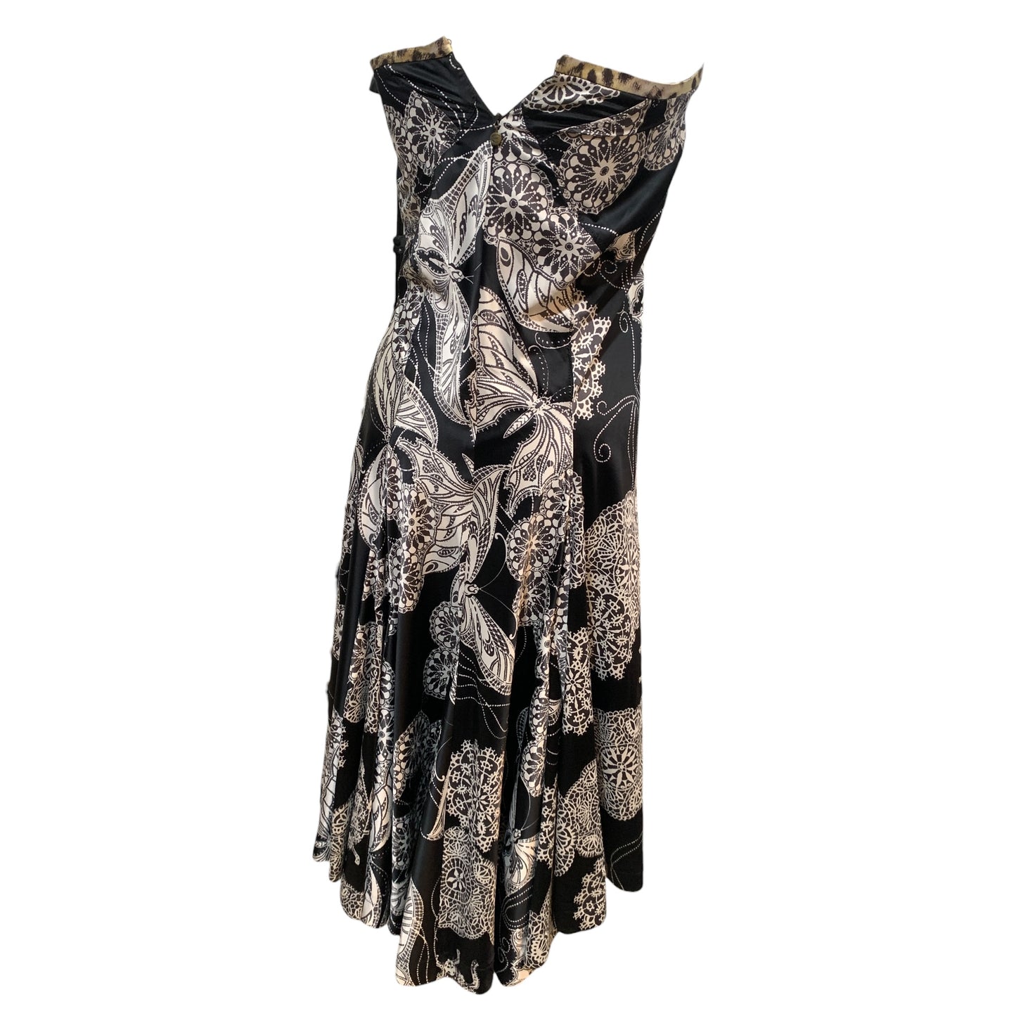 Vestido Longo Cai-cai Roberto Cavalli – Tomara que Caia, Estampa Floral Arabesco e Animal Print