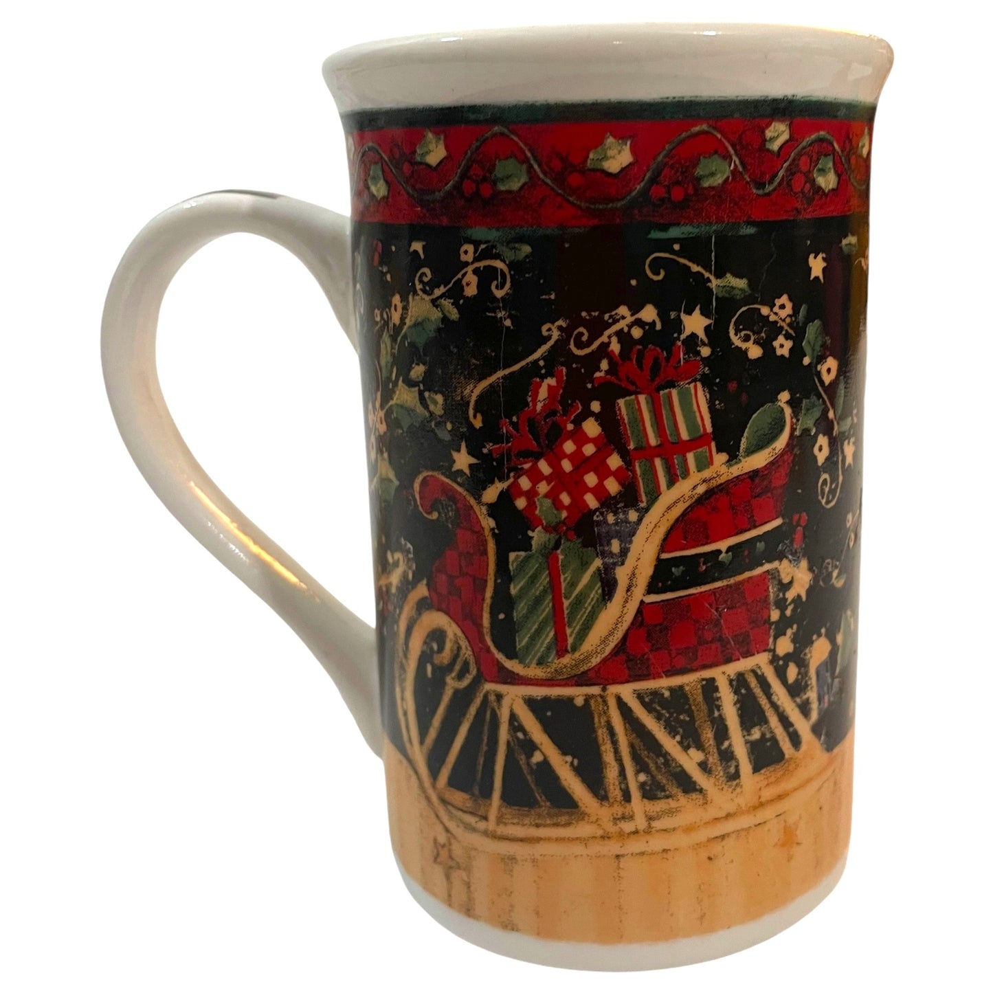 Caneca de Natal Holiday Mug com Treno e Presentes, Decoração Colorida