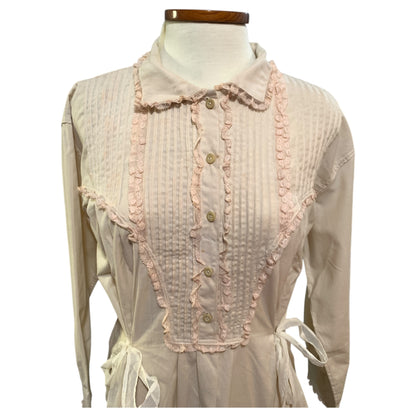 Vestido Feminino de Dormir Vintage com Rendas e Drapeados - Camisa de Noite Década de 60/70