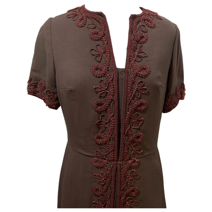 Vestido Vintage Castanho Alfaiataria Amália Machado Lisboa Feito à Mão 1950