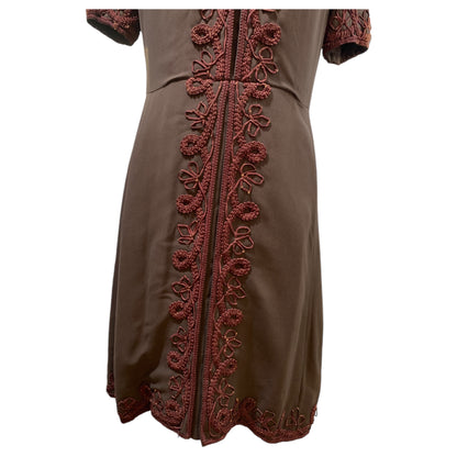 Vestido Vintage Castanho Alfaiataria Amália Machado Lisboa Feito à Mão 1950