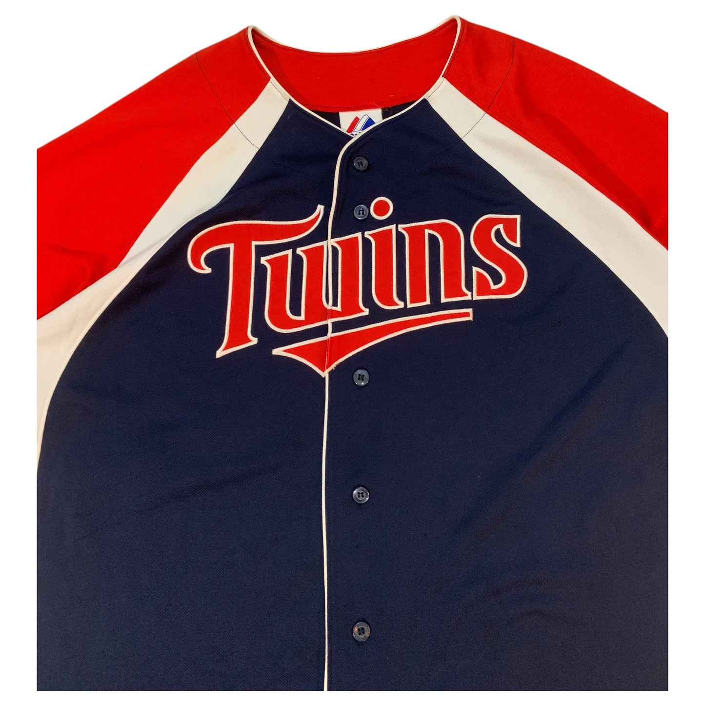 Camisa Jersey Varsity Vintage Minnesota Twins Baseball Club – Azul Marinho e Vermelha – Tamanho XL