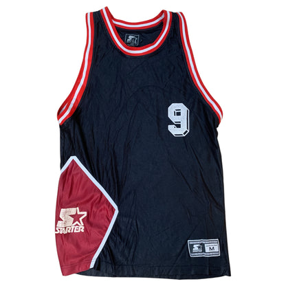 Jersey Manga Cava Basketball Starter – Preta e Vermelha – #9 Basquete Tamanho M Anos 2000