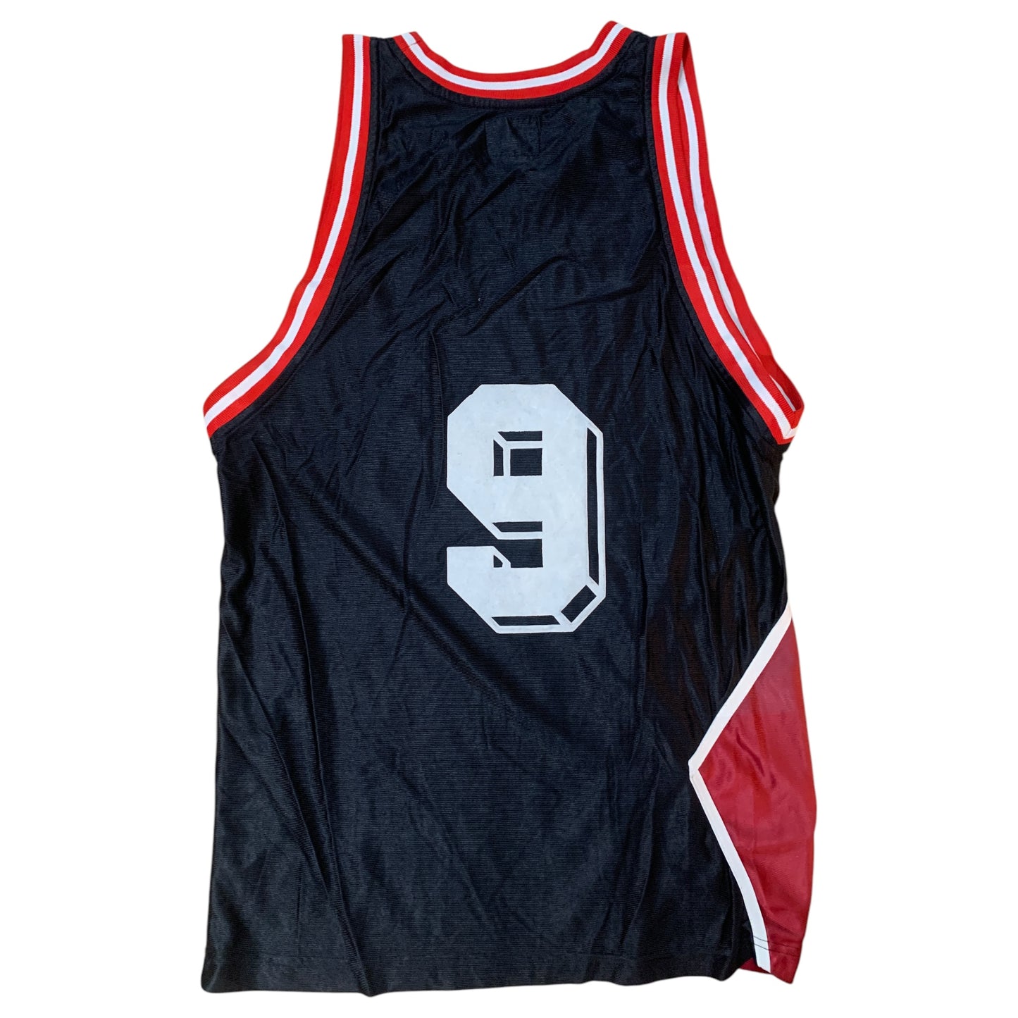 Jersey Manga Cava Basketball Starter – Preta e Vermelha – #9 Basquete Tamanho M Anos 2000