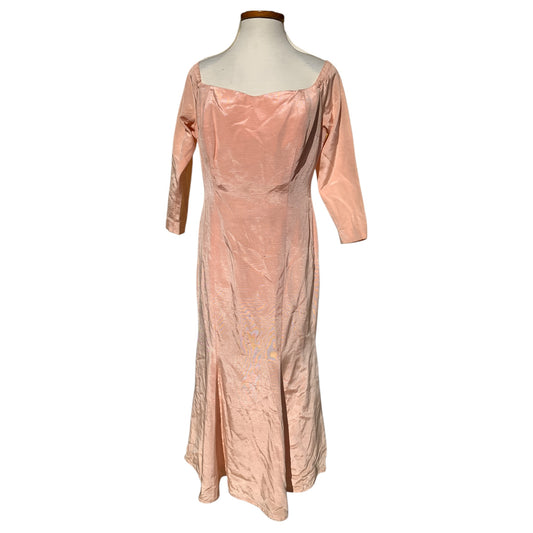 Vestido de Festa Vintage Corte Sereia Rosé Gold - Decote Coração e Mangas Longas 3/4, Alfaiataria Sob Medida