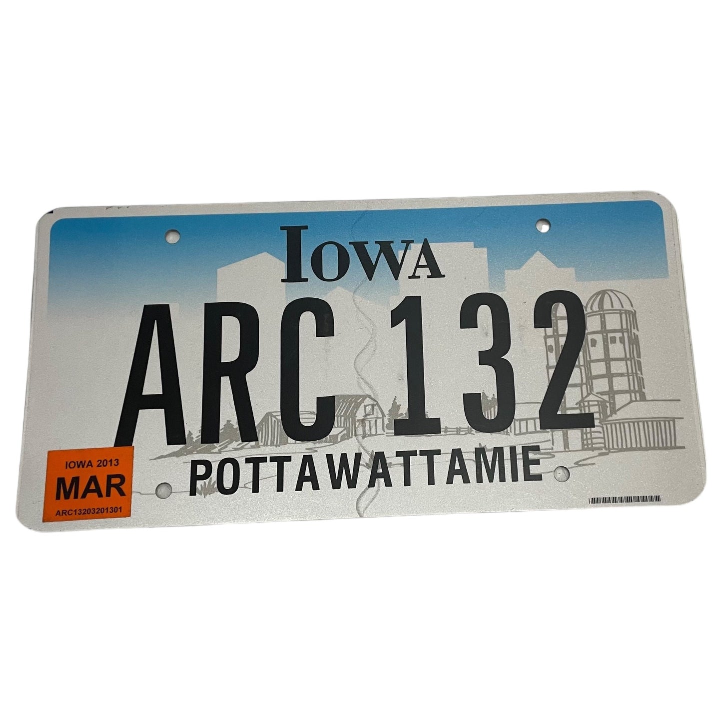 Placa de Carro IOWA Pottawattyame, Março 2013, Original dos EUA - Bom Estado