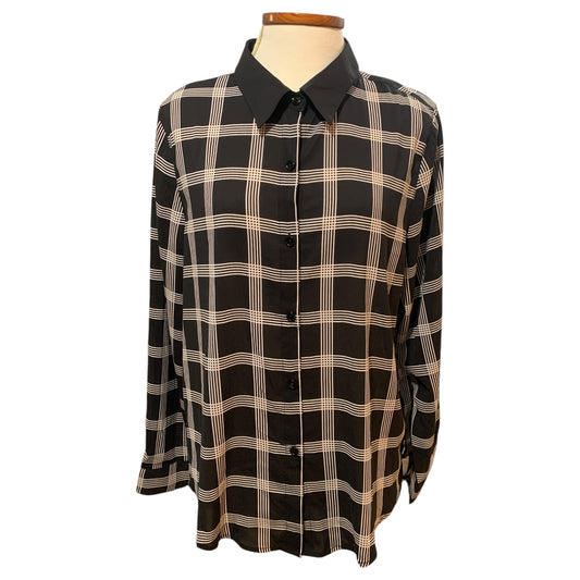 Camisa Vintage Oversized Xadrez Preto e Branco Bon Worth Anos 80