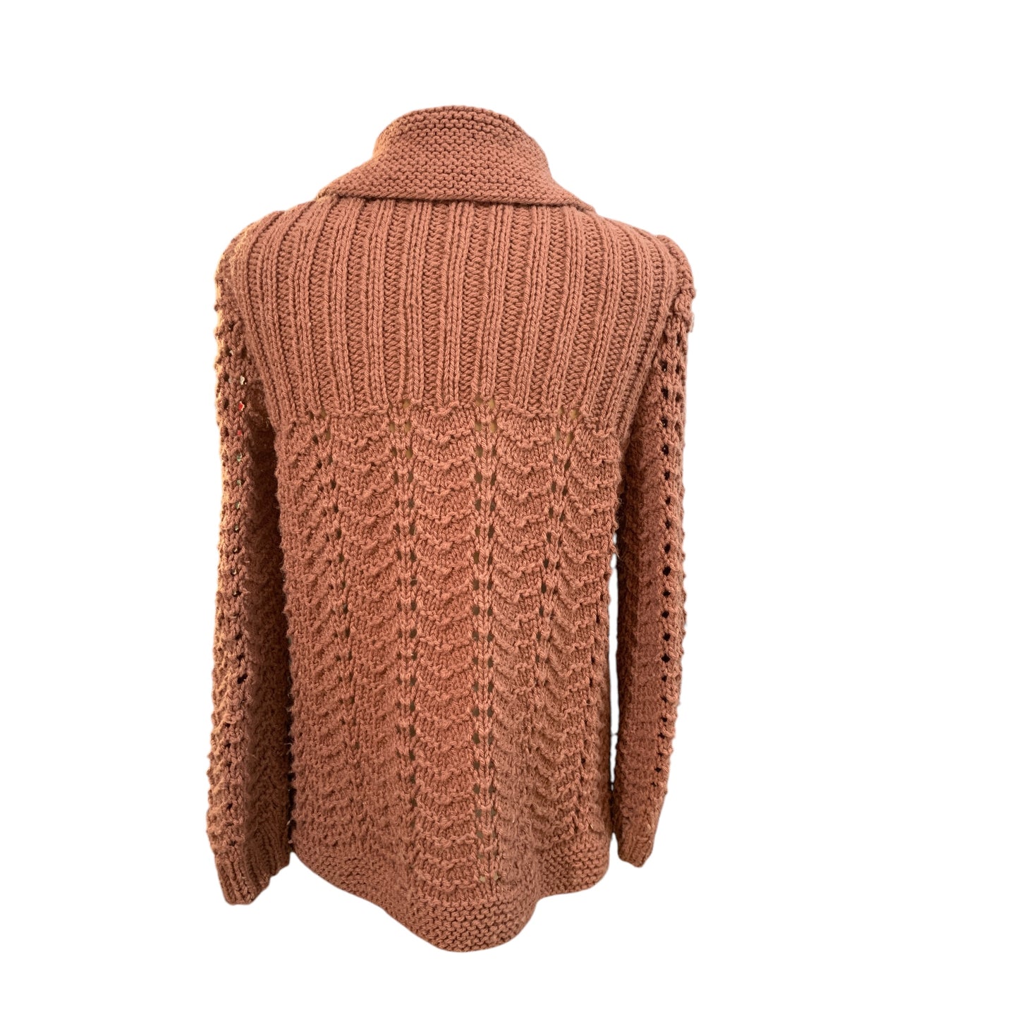 Cardigan Vintage de Crochê Marrom Terracota Rosé - Artesanal Estilo Anos 60, Gola Grande