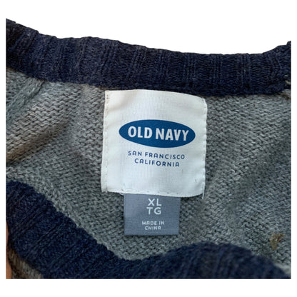 Suéter Oversized Masculino Old Navy XL Cinza com Detalhes em Azul Marinho