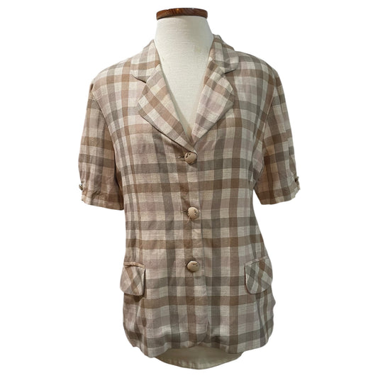 Chemise à carreaux beige et blanche vintage des années 90 – Daniel's, taille 42 