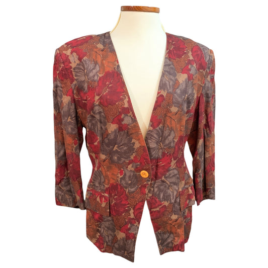 Blazer Feminino Vintage Elisa Landri | Floral Bordô e Laranja Acinturado