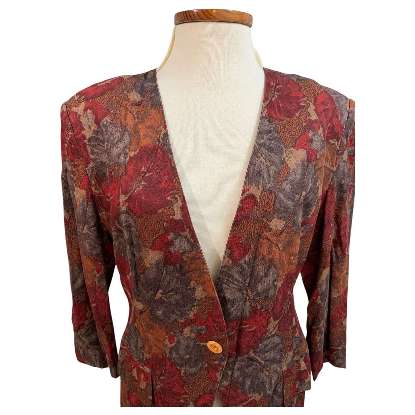 Blazer Feminino Vintage Elisa Landri | Floral Bordô e Laranja Acinturado