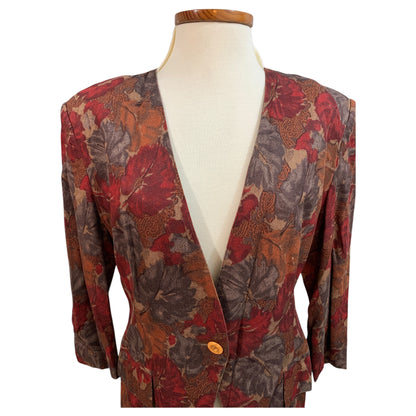 Blazer Feminino Vintage Elisa Landri | Floral Bordô e Laranja Acinturado