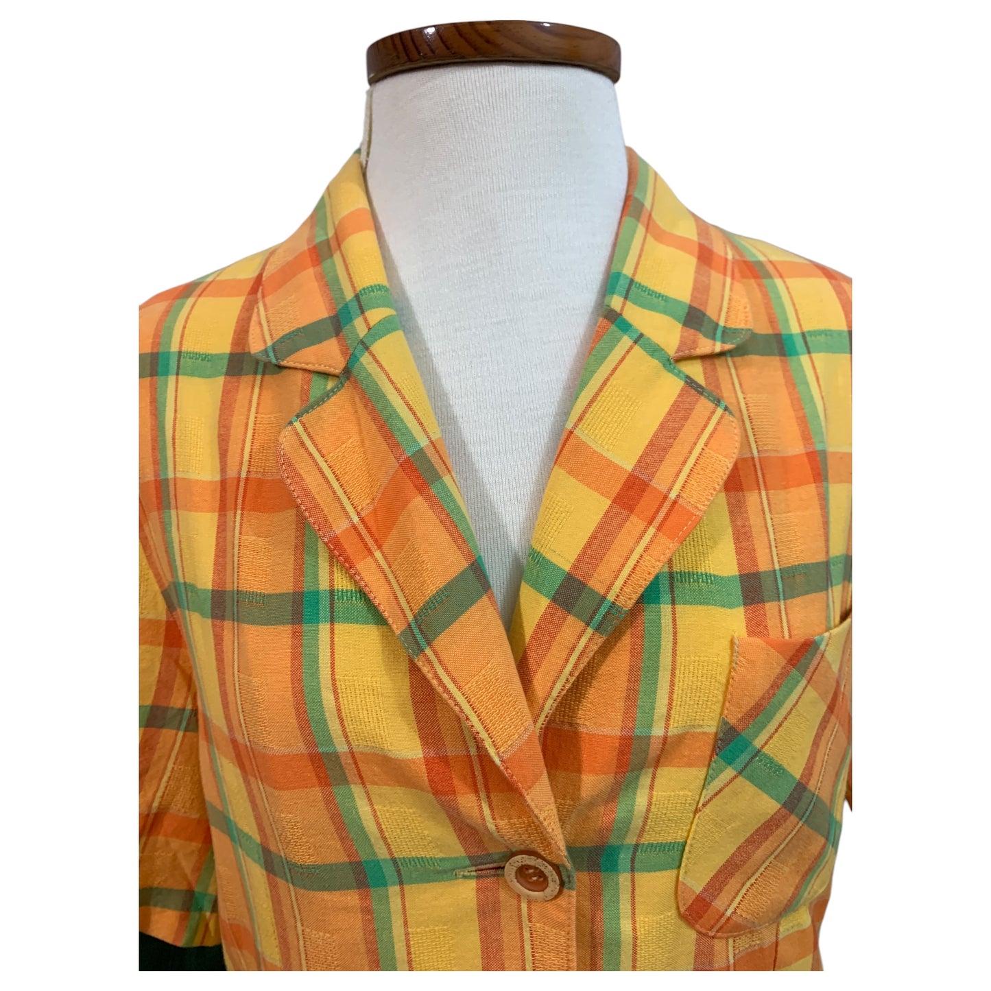 Camisa Vintage Sara João Feminina Xadrez Laranja e Verde