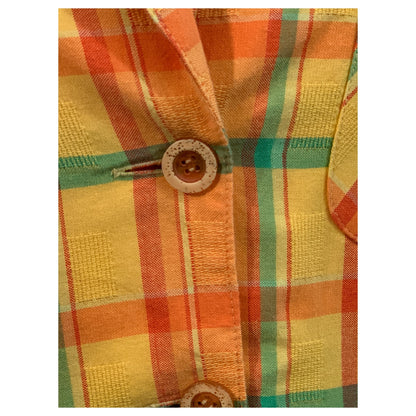 Camisa Vintage Sara João Feminina Xadrez Laranja e Verde