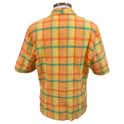 Camisa Vintage Sara João Feminina Xadrez Laranja e Verde