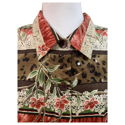 Camisa Vintage Silkland 100% Seda | Floral Tropical Animal Print