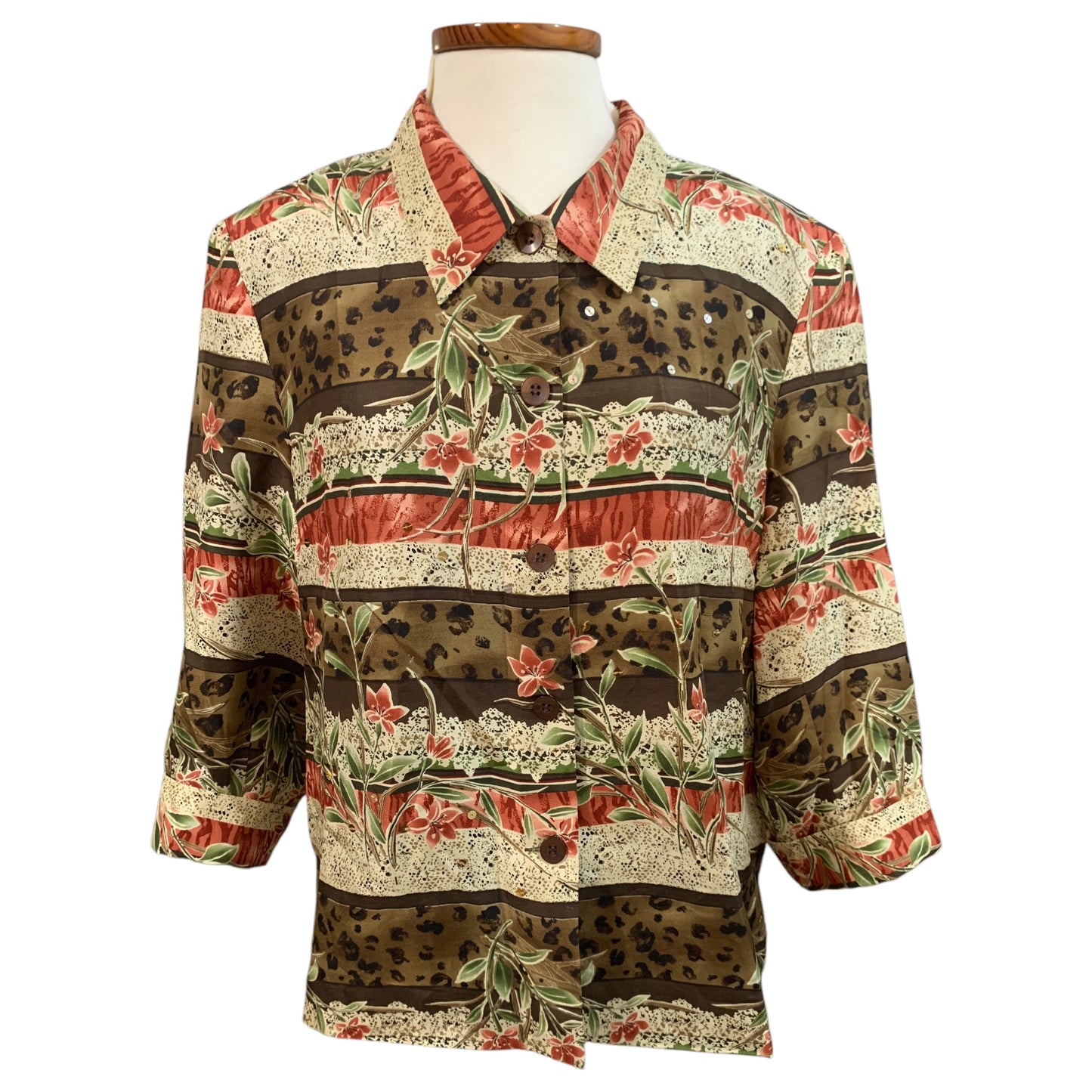 Camisa Vintage Silkland 100% Seda | Floral Tropical Animal Print