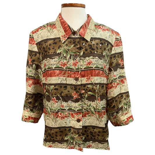 Camisa Vintage Silkland 100% Seda | Floral Tropical Animal Print