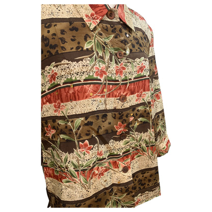 Camisa Vintage Silkland 100% Seda | Floral Tropical Animal Print