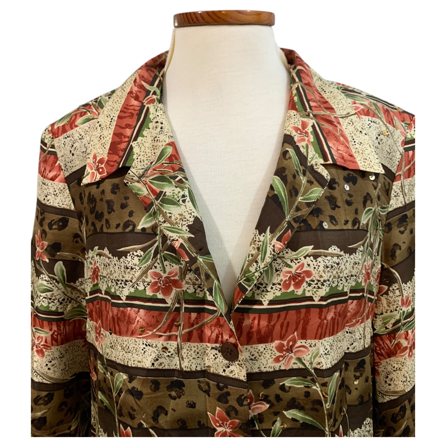 Camisa Vintage Silkland 100% Seda | Floral Tropical Animal Print