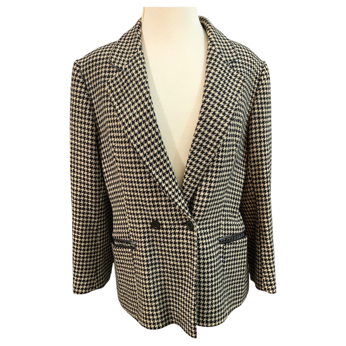 Blazer Vintage Pied-de-Poule Preto e Bege Feito Sob Medida Anos 80