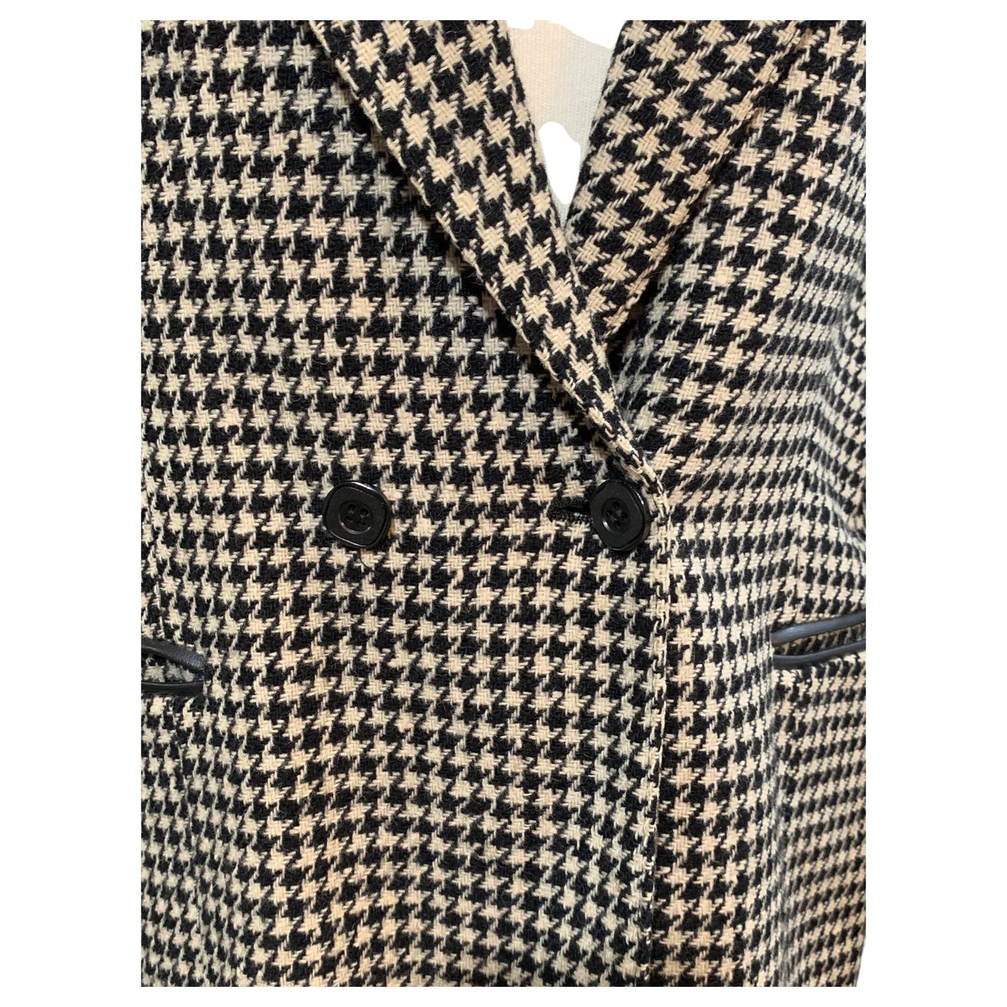 Blazer Vintage Pied-de-Poule Preto e Bege Feito Sob Medida Anos 80