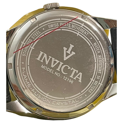 Montre Invicta 44 mm en cuir de veau véritable, modèle 12196 - Neuf dans sa boîte, étanche à 50 m, cristal de fusion à la flamme