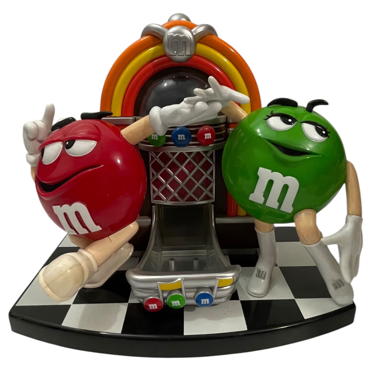 Distributeur de chocolat M&amp;M's Jukebox vintage | Personnages Rouge et Vert | Objet de collection | Pas de boîte